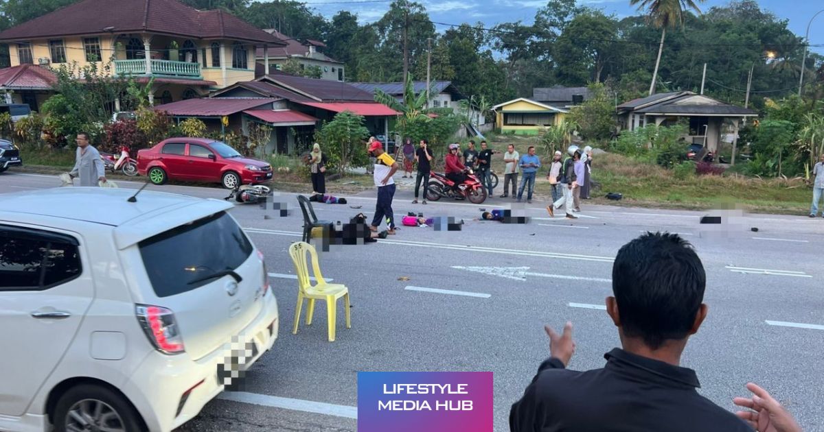 Empat sekeluarga parah, motor rempuh kereta guru dalam perjalanan ke sekolah